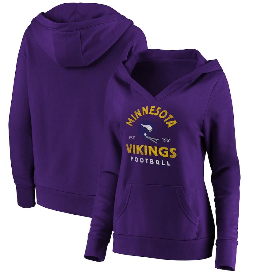 Women Minnesota Vikings Fanatics Branded Purple Vintage Arch V-Neck Pullover Hoodie